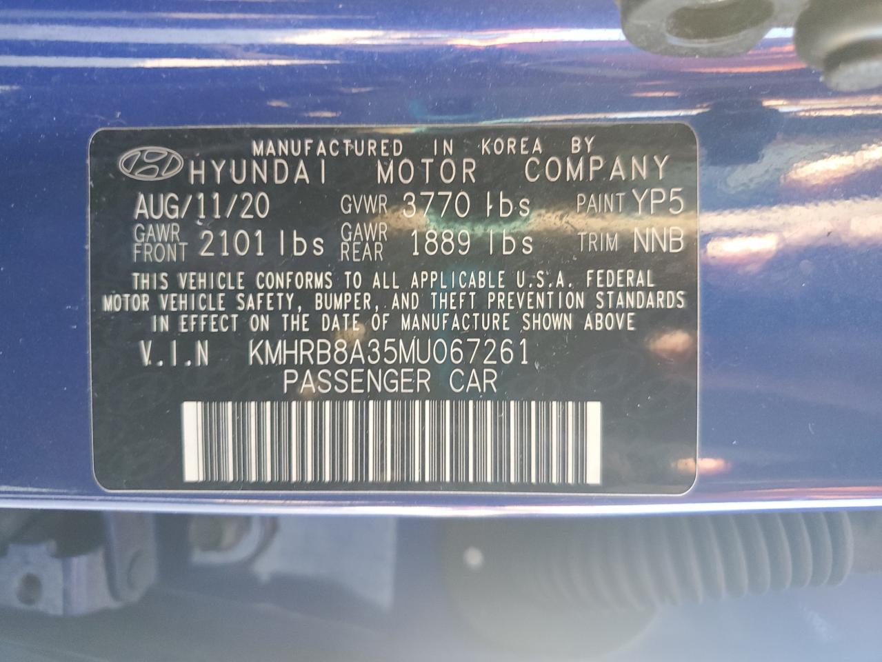 2021 Hyundai Venue Se VIN: KMHRB8A35MU067261 Lot: 62467245