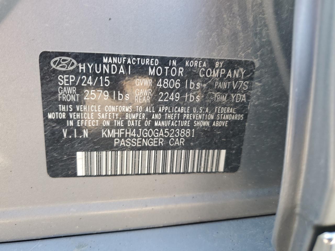 2016 Hyundai Azera Limited VIN: KMHFH4JG0GA523881 Lot: 59322095