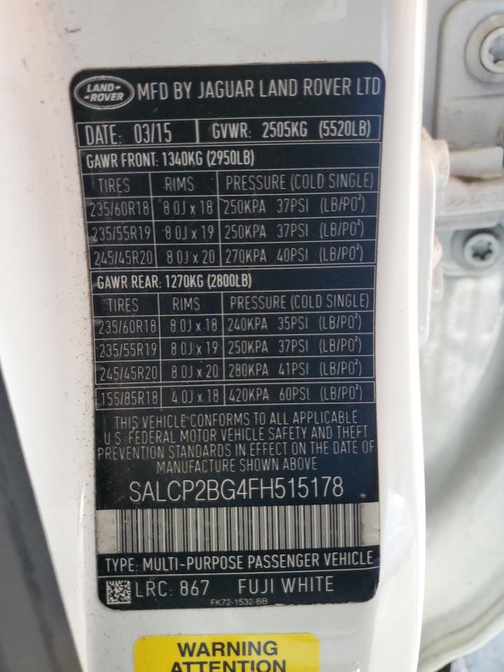 2015 Land Rover Discovery Sport Se VIN: SALCP2BG4FH515178 Lot: 61943275