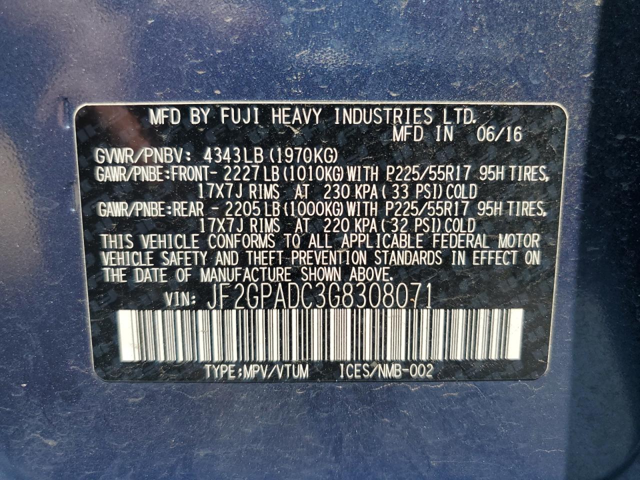 SUBARU CROSSTREK 2016 VIN JF2GPADC3G8308071 фото 13