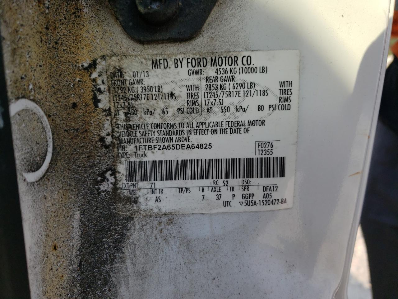 2013 Ford F250 Super Duty VIN: 1FTBF2A65DEA64825 Lot: 61139845