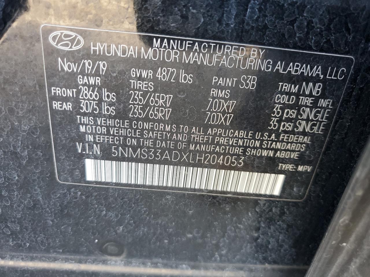 2020 Hyundai Santa Fe Sel VIN: 5NMS33ADXLH204053 Lot: 62697865