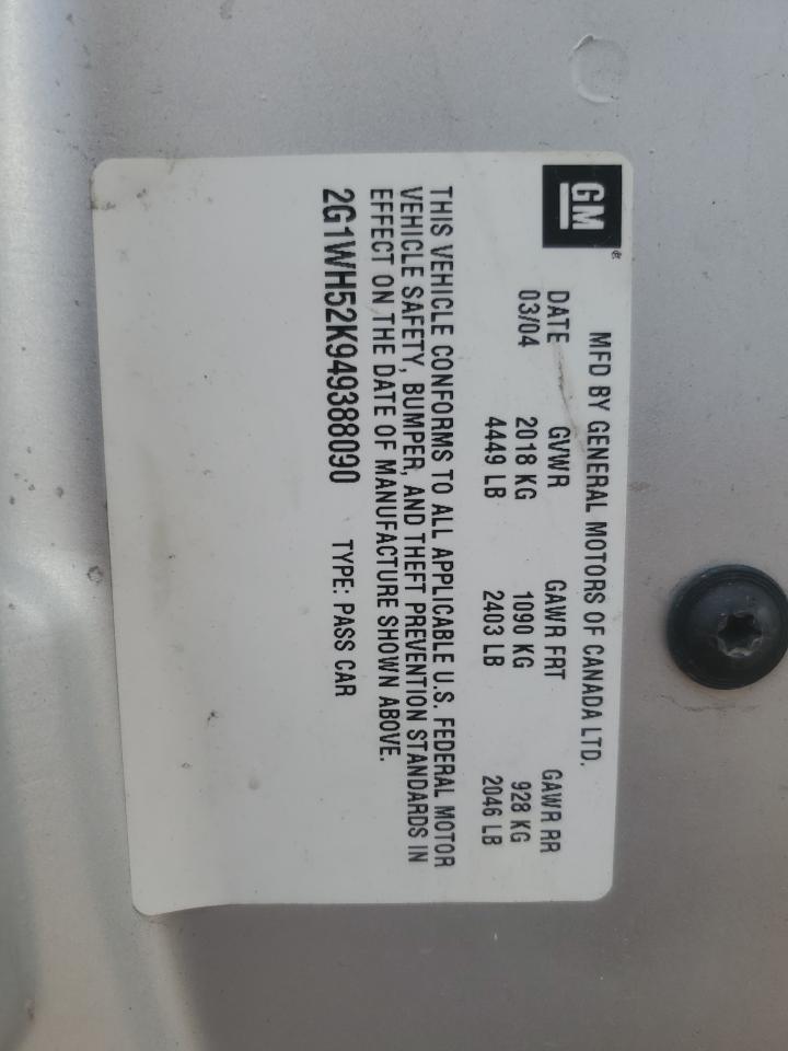2004 Chevrolet Impala Ls VIN: 2G1WH52K949388090 Lot: 62532505
