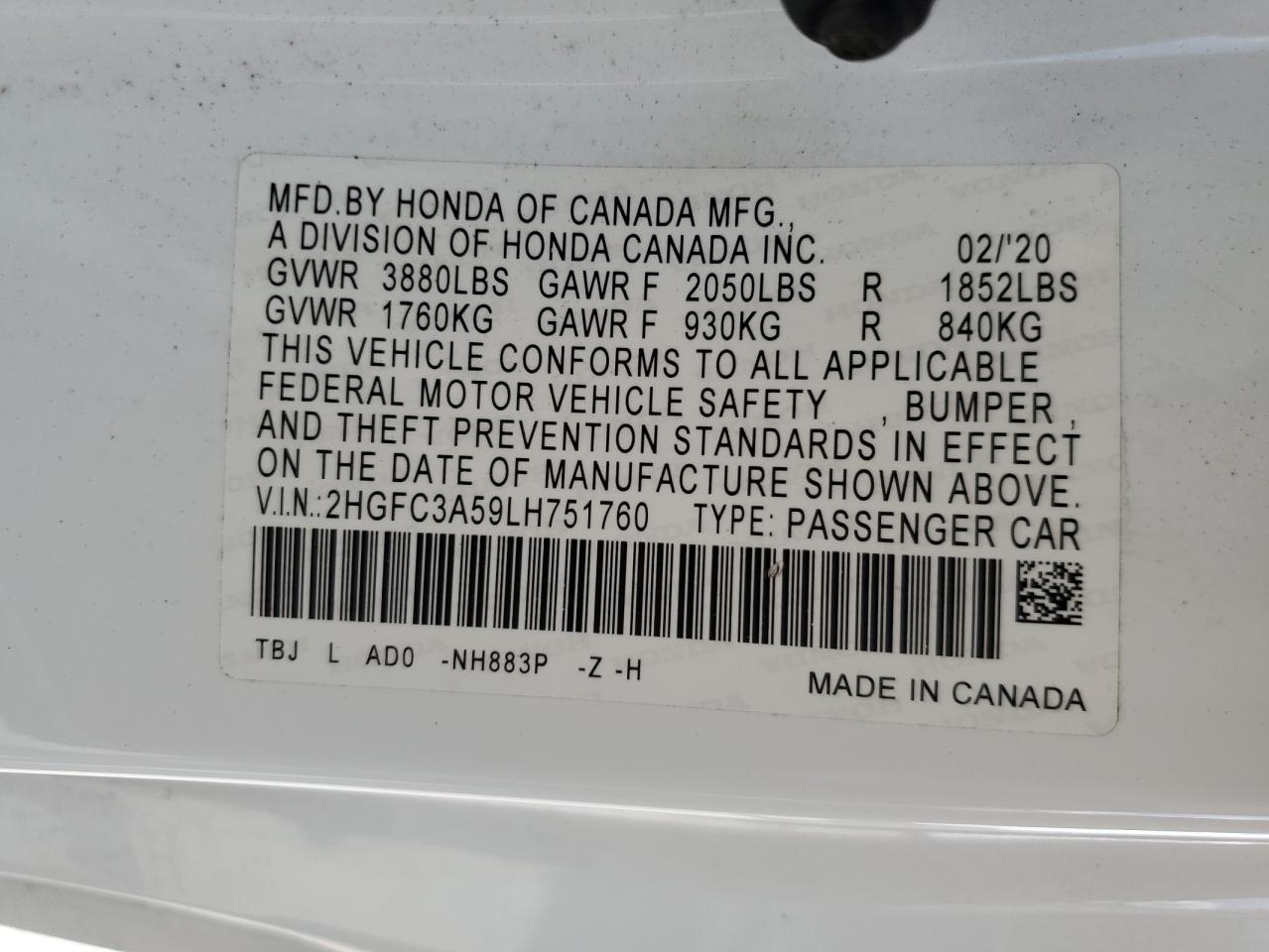 2020 Honda Civic Si VIN: 2HGFC3A59LH751760 Lot: 59734715