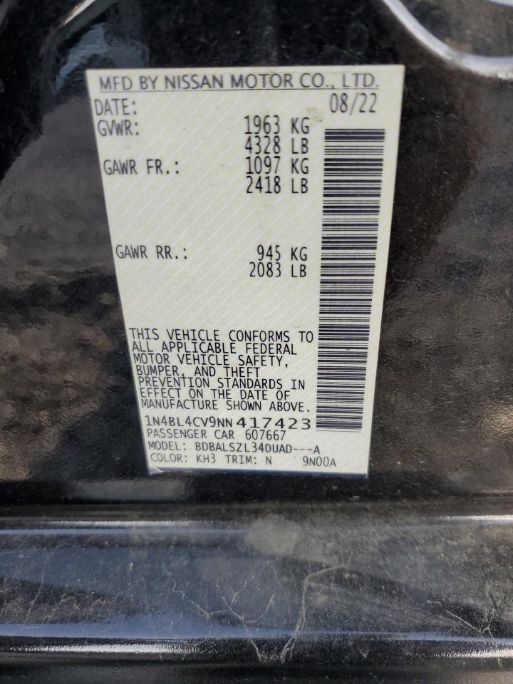 2022 Nissan Altima Sr VIN: 1N4BL4CV9NN417423 Lot: 61746345