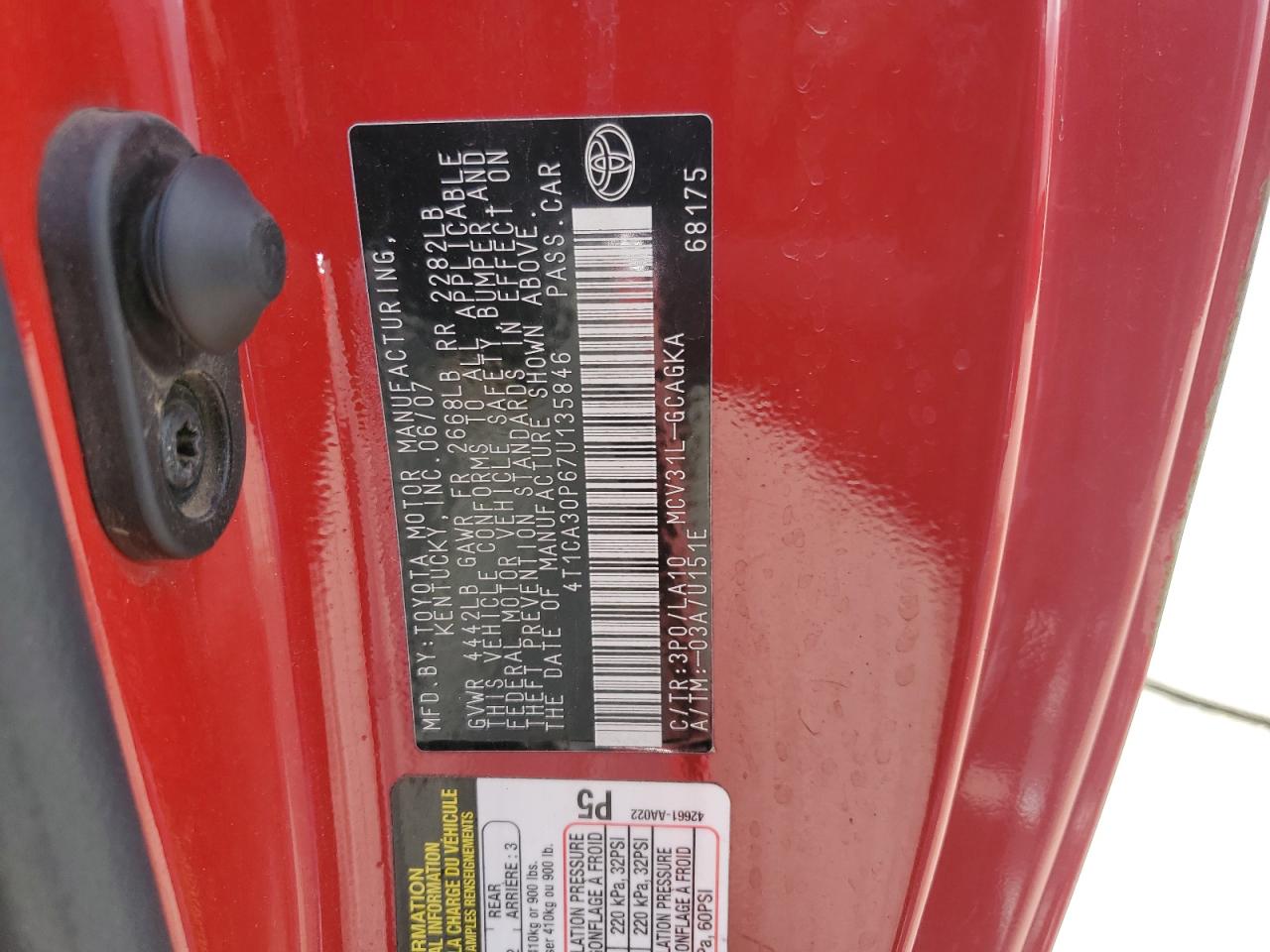2007 Toyota Camry Solara Se VIN: 4T1CA30P67U135846 Lot: 59384025