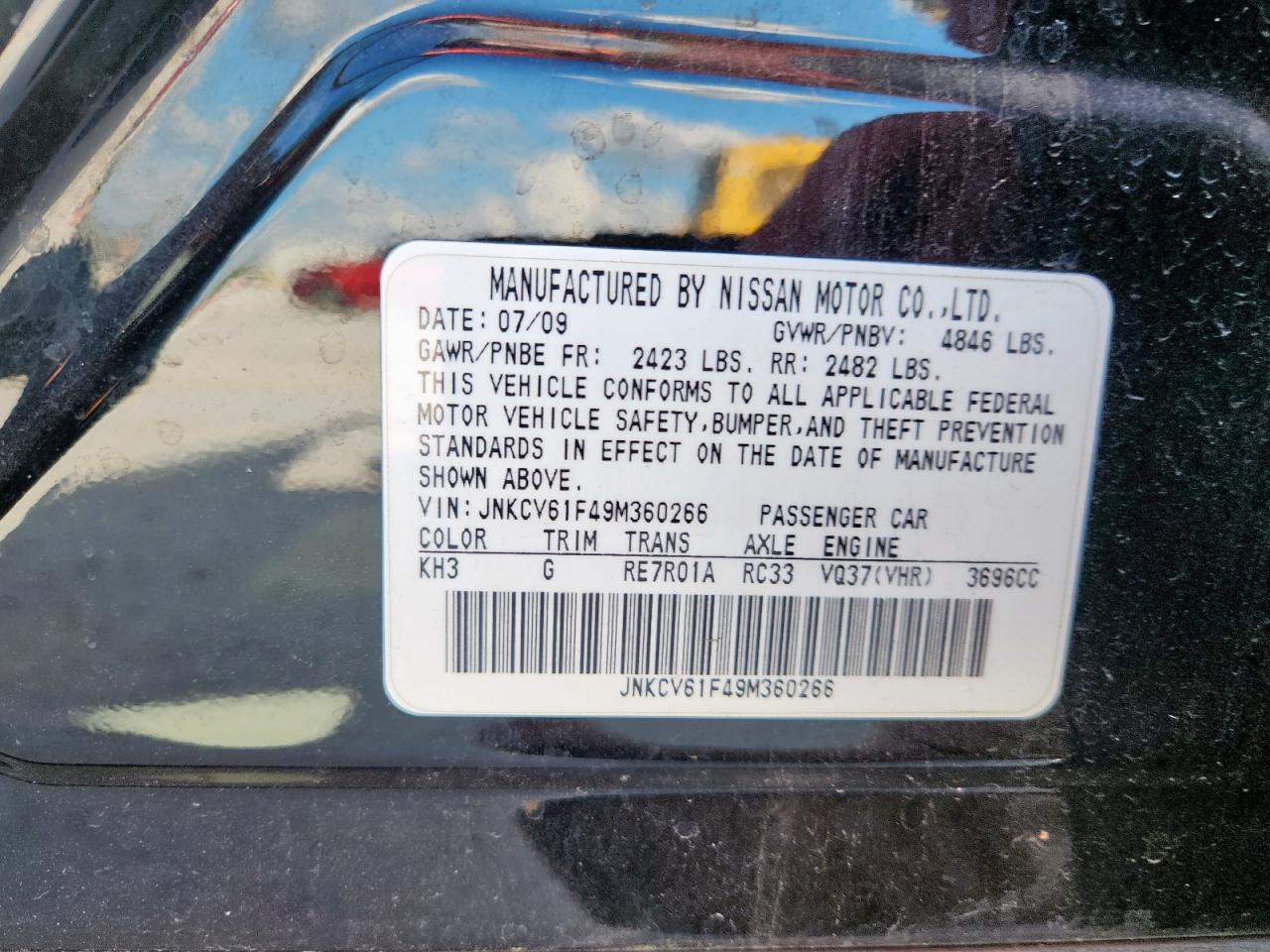 INFINITI G37 2009 VIN JNKCV61F49M360266 zdjęcie 13