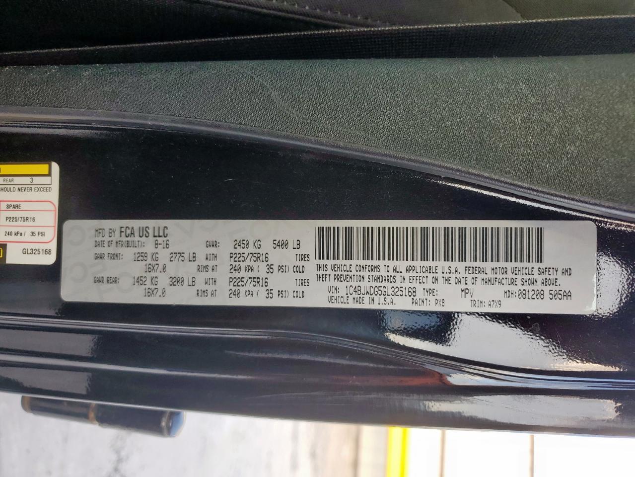 JEEP WRANGLER 2016 VIN 1C4BJWDG5GL325168 zdjęcie 12