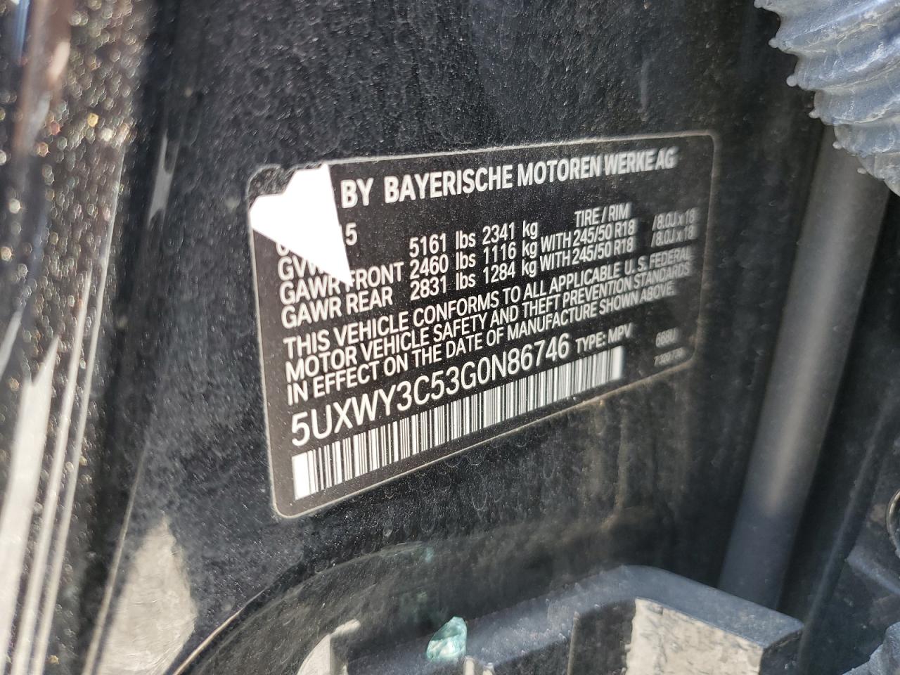 2016 BMW X3 xDrive28D VIN: 5UXWY3C53G0N86746 Lot: 61831595