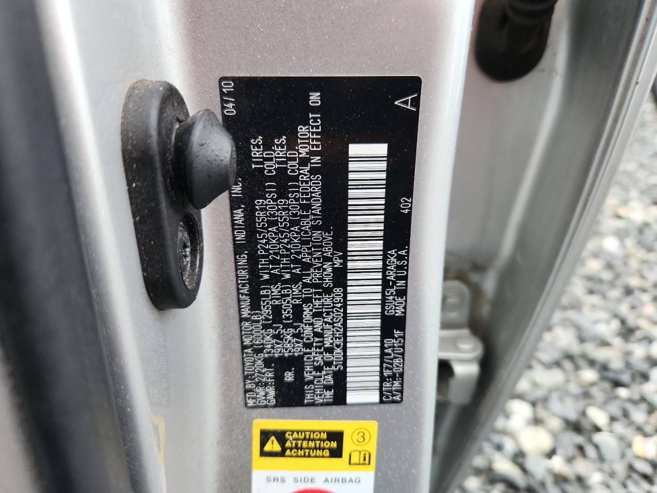 2010 Toyota Highlander Limited VIN: 5TDDK3EH2AS024908 Lot: 63053825