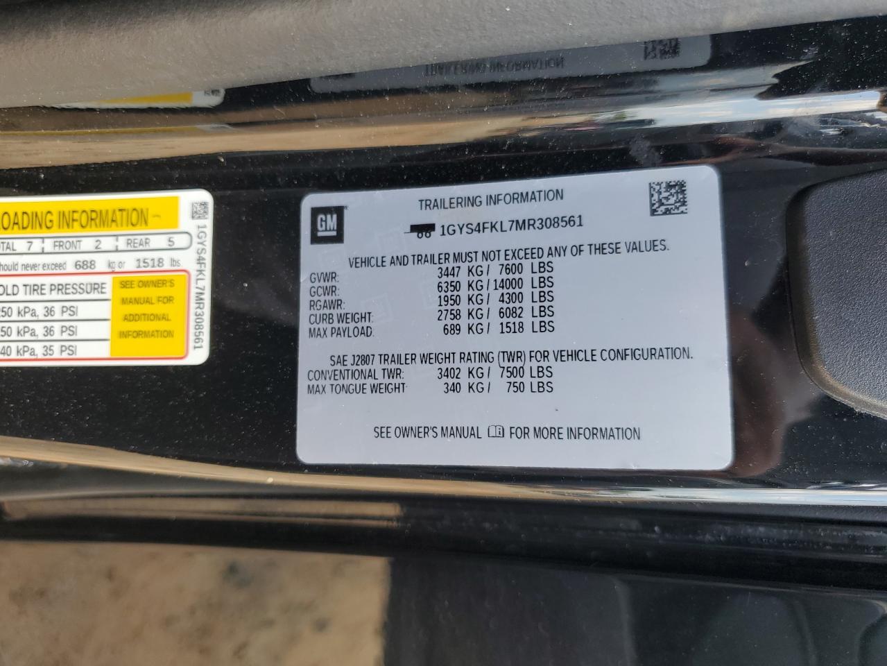 2021 Cadillac Escalade Sport VIN: 1GYS4FKL7MR308561 Lot: 60465735