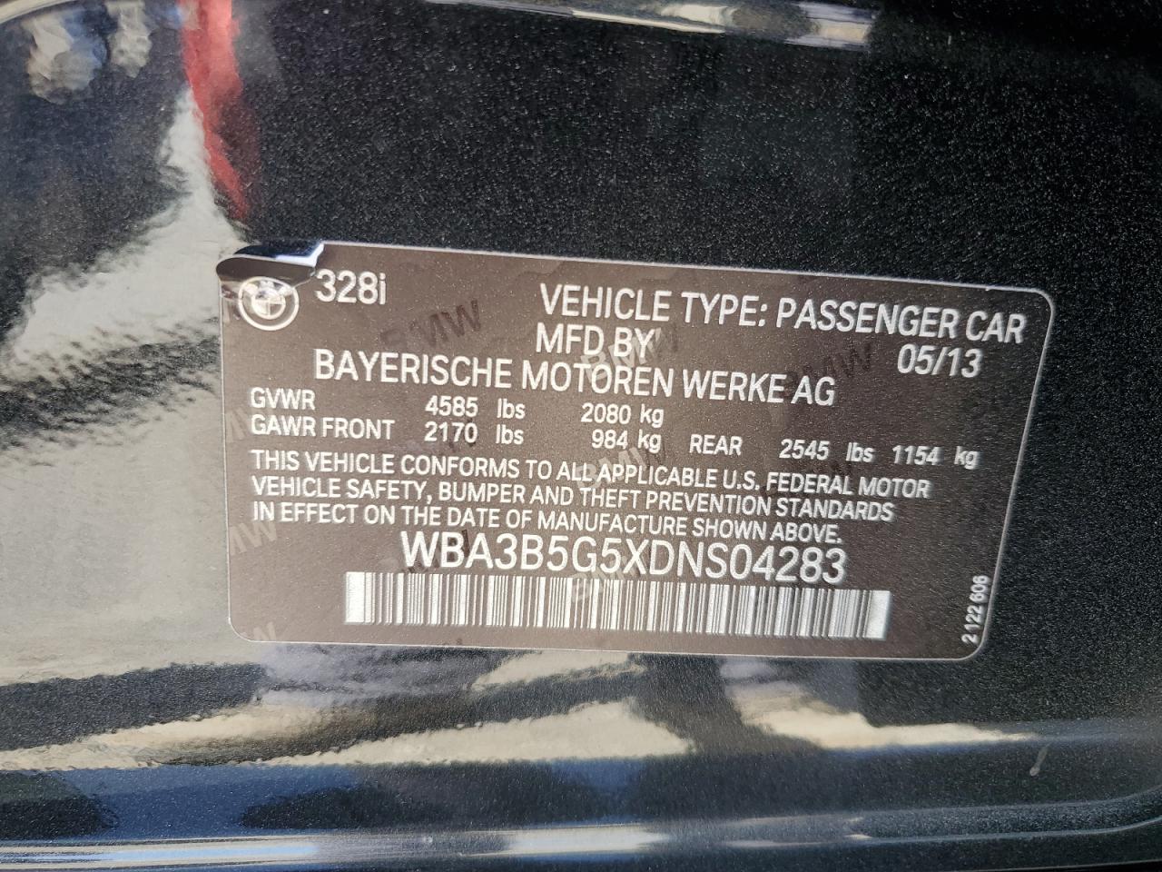 BMW 3 SERIES 2013 VIN WBA3B5G5XDNS04283 photo 12