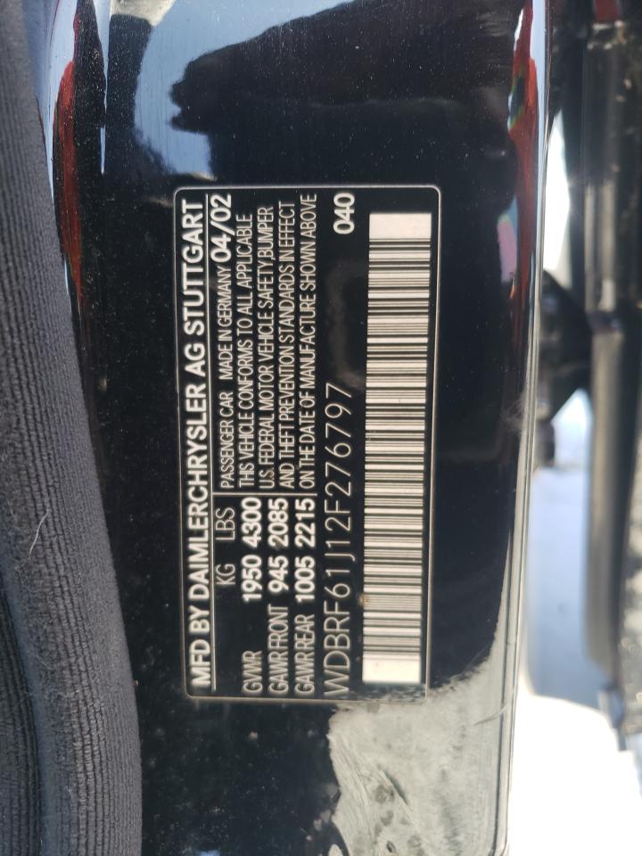 2002 Mercedes-Benz C 240 VIN: WDBRF61J12F276797 Lot: 62226235