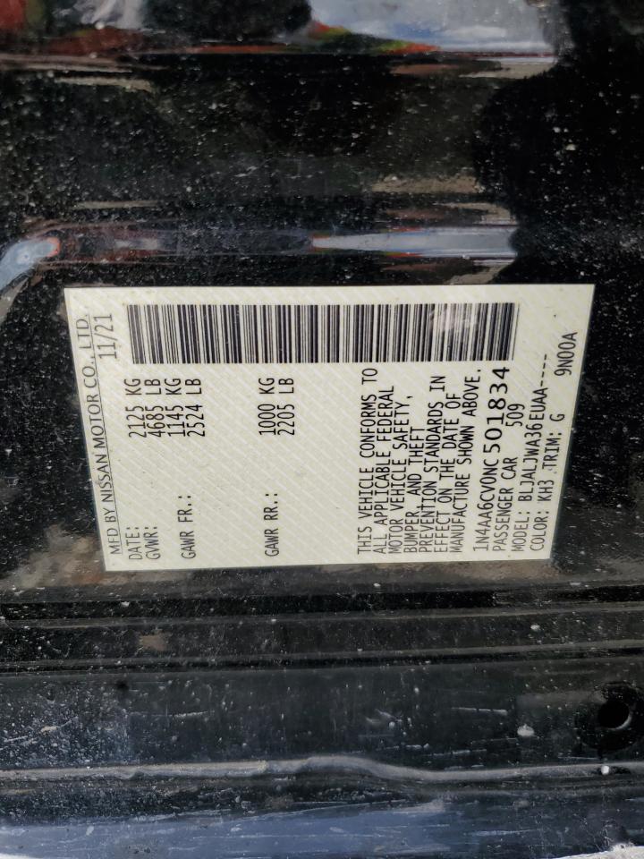 2022 Nissan Maxima Sv VIN: 1N4AA6CV0NC501834 Lot: 61180865