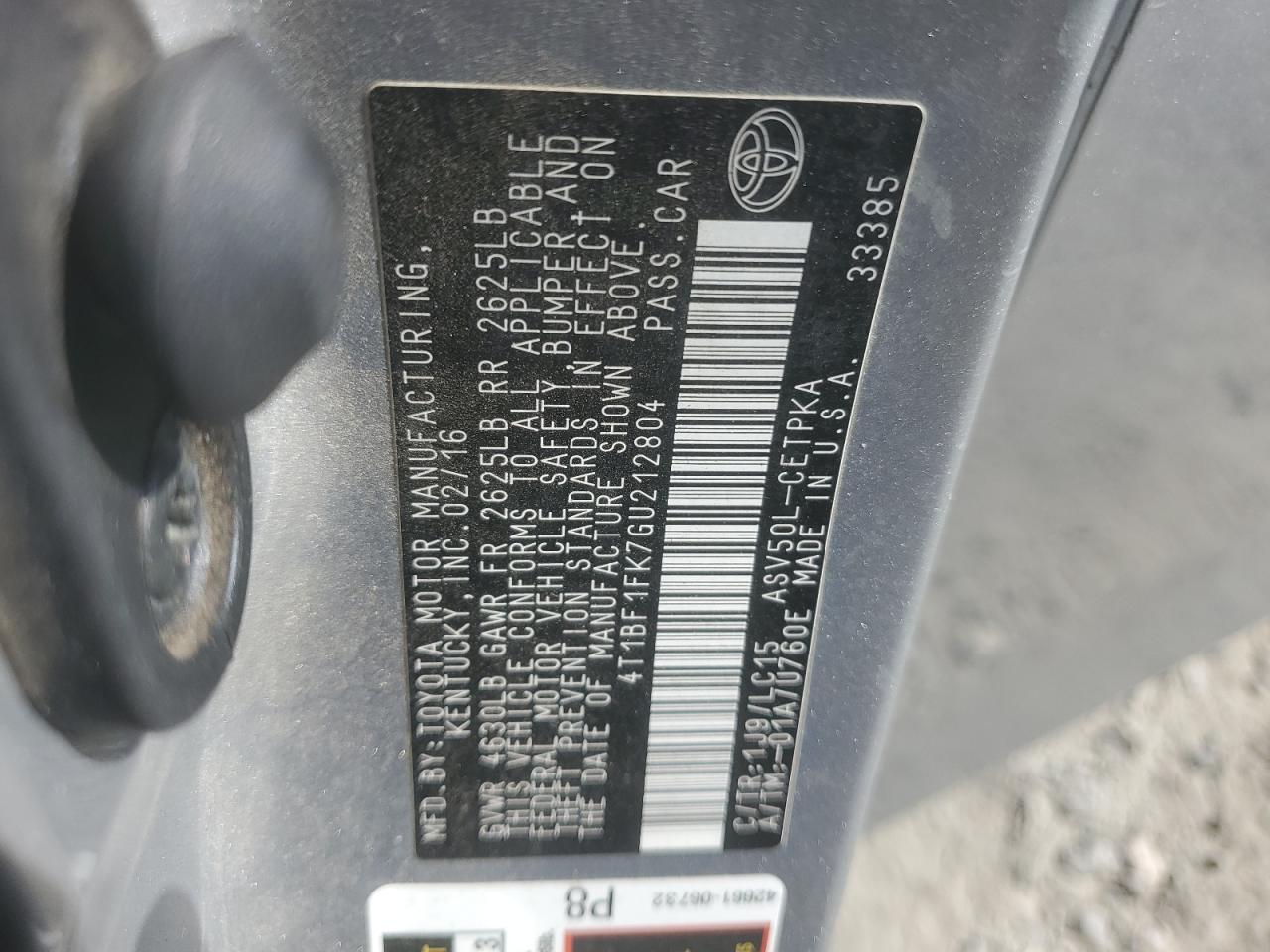 TOYOTA CAMRY 2016 VIN 4T1BF1FK7GU212804 фото 12