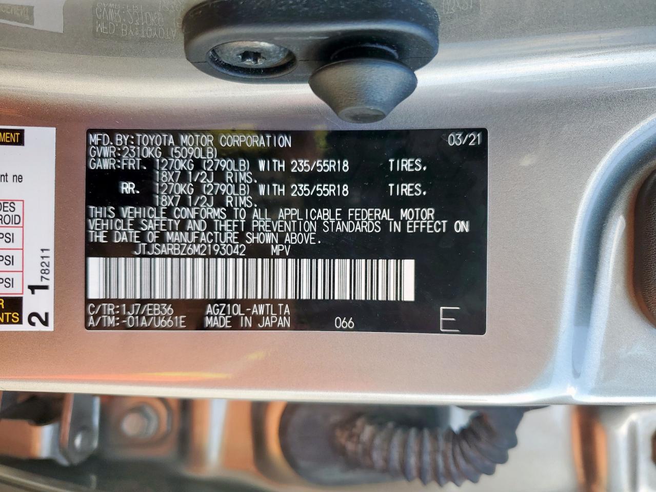 2021 Lexus Nx 300 Base VIN: JTJSARBZ6M2193042 Lot: 62263615