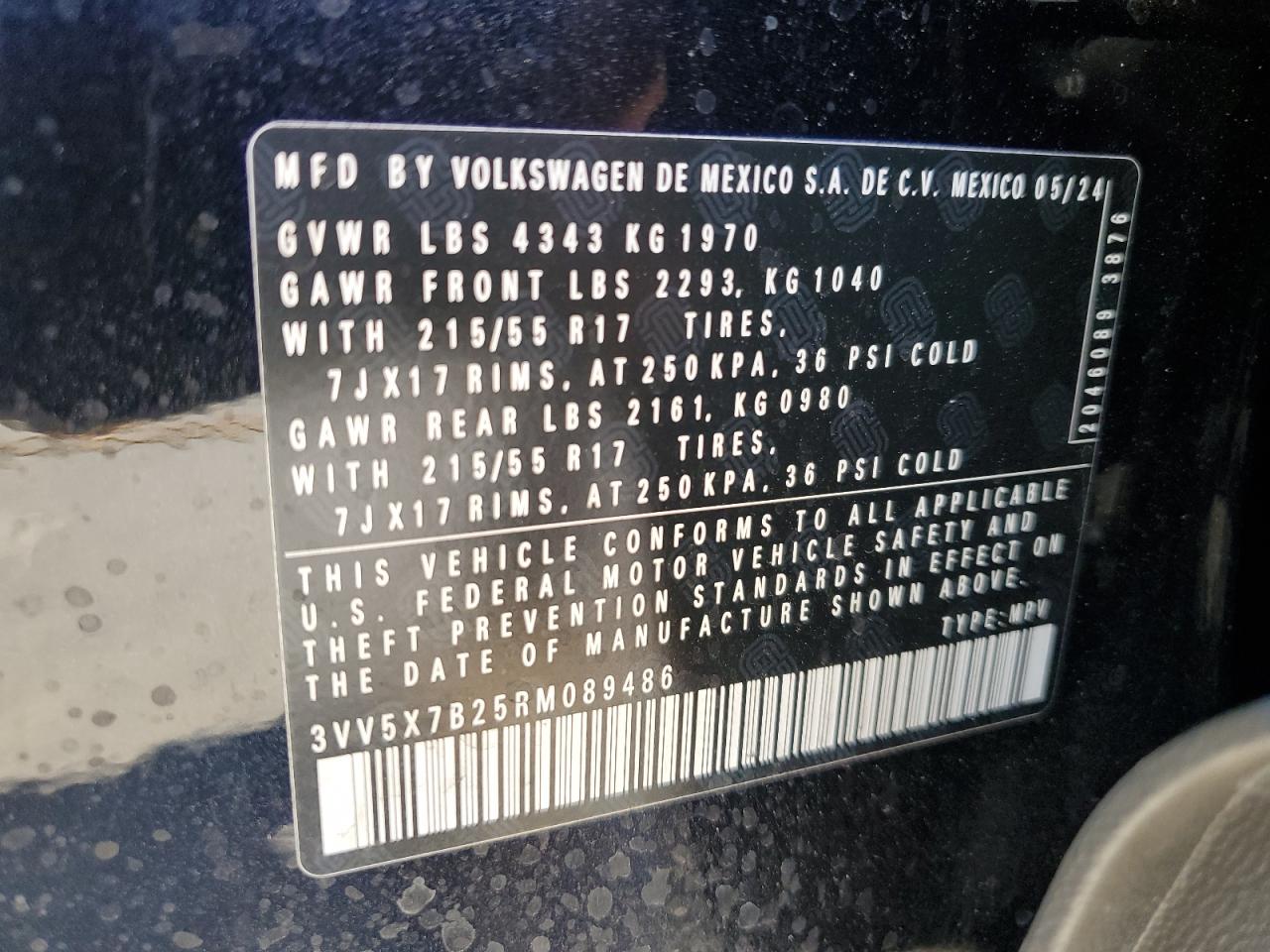 2024 Volkswagen Taos S VIN: 3VV5X7B25RM089486 Lot: 62404465