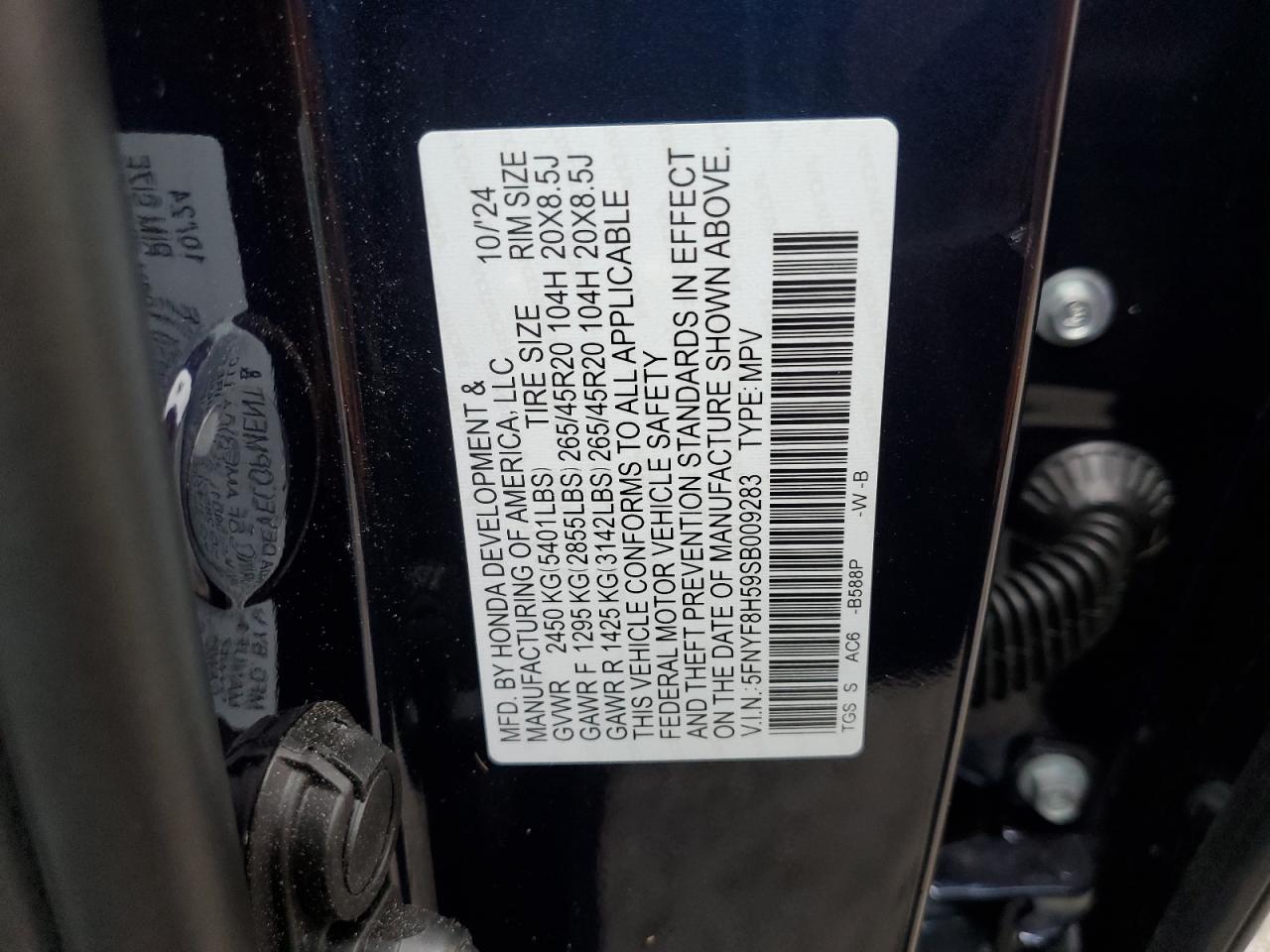 2025 Honda Passport Exl VIN: 5FNYF8H59SB009283 Lot: 60539555