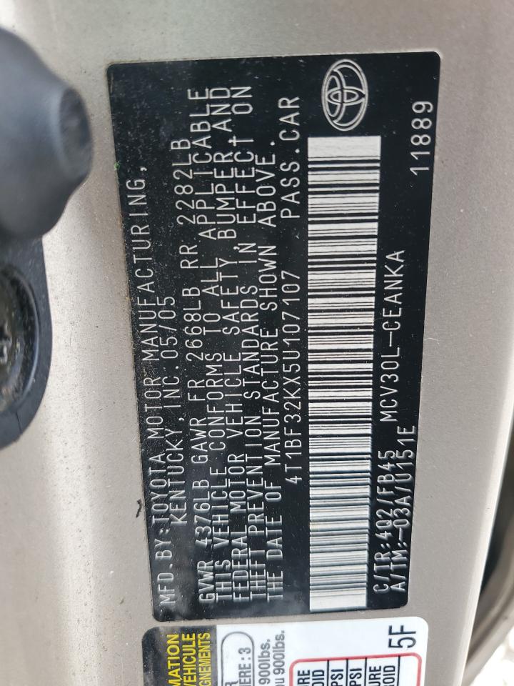 2005 Toyota Camry Le VIN: 4T1BF32KX5U107107 Lot: 62385185