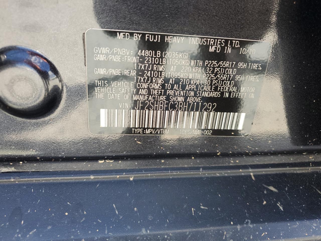 2011 Subaru Forester Limited VIN: JF2SHBFC3BH711292 Lot: 61084015