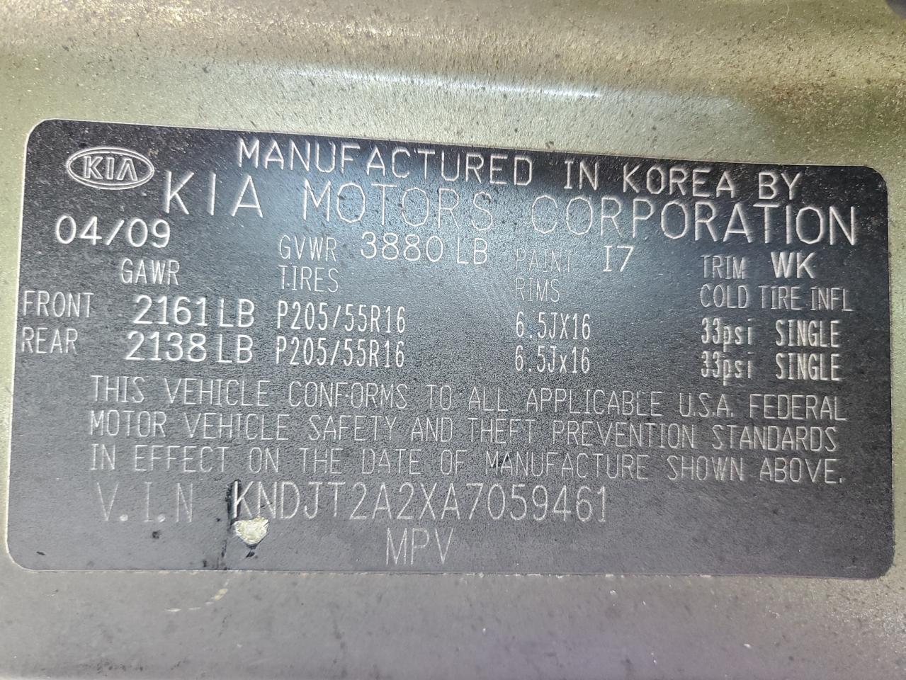 2010 Kia Soul + VIN: KNDJT2A2XA7059461 Lot: 59686355