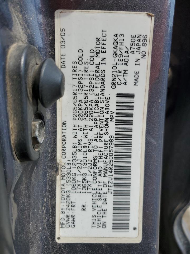 2005 Toyota 4Runner Sr5 VIN: JTEZU14R250057989 Lot: 60161145