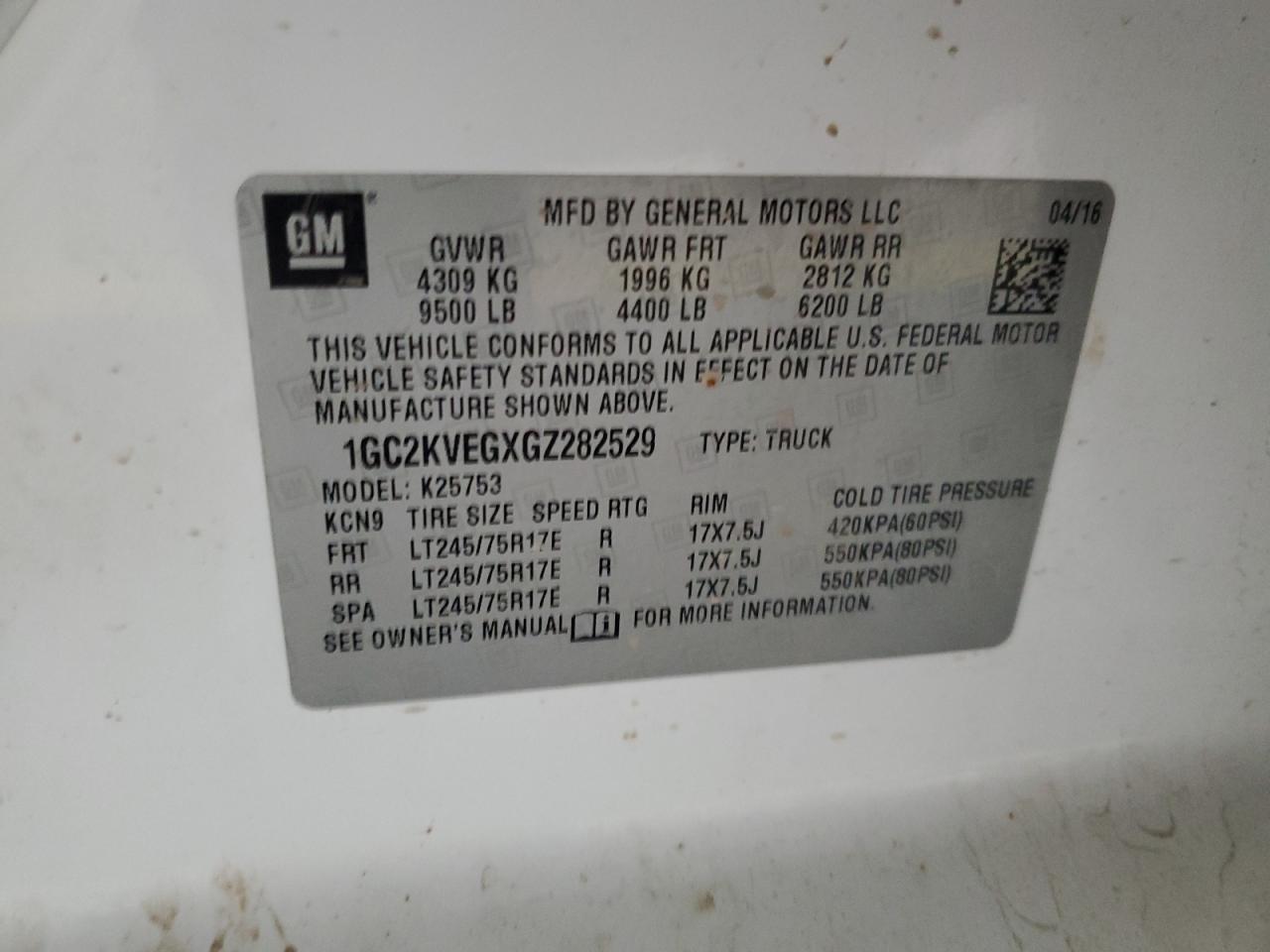 2016 Chevrolet Silverado K2500 Heavy Duty Lt VIN: 1GC2KVEGXGZ282529 Lot: 61797965