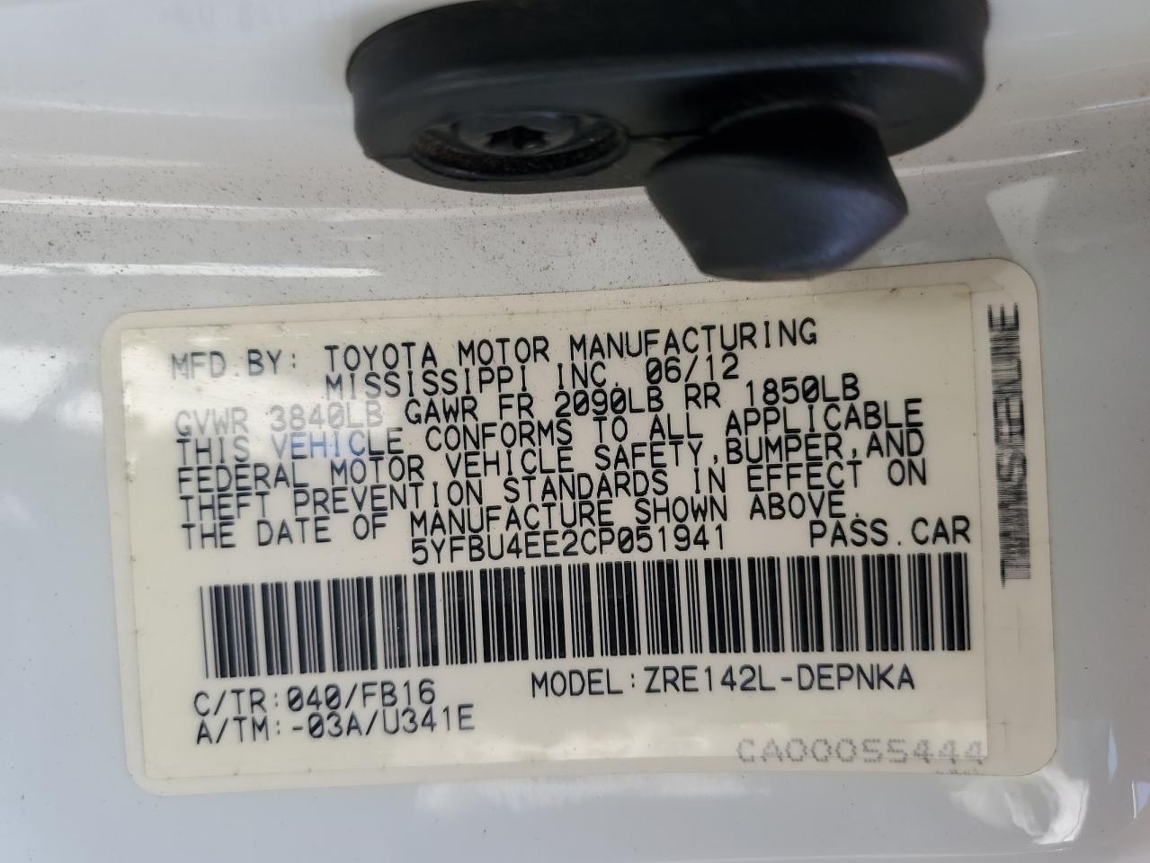 TOYOTA COROLLA 2012 VIN 5YFBU4EE2CP051941 photo 12