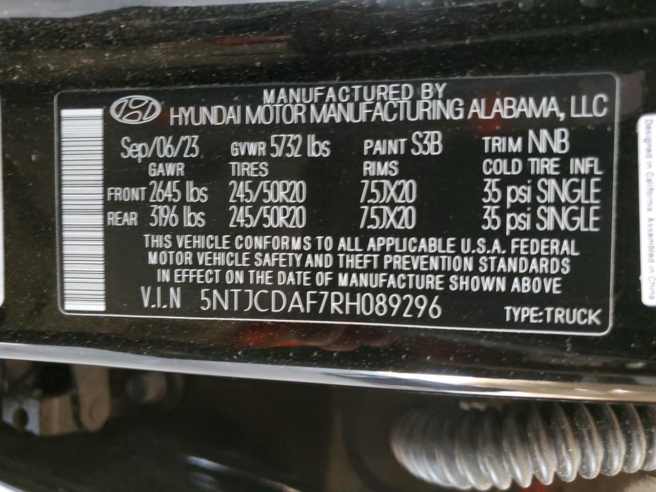 2024 Hyundai Santa Cruz Night VIN: 5NTJCDAF7RH089296 Lot: 61267365