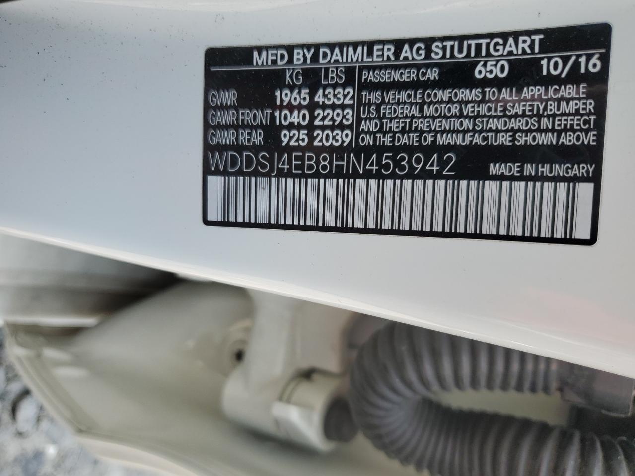 2017 Mercedes-Benz Cla 250 VIN: WDDSJ4EB8HN453942 Lot: 58795865