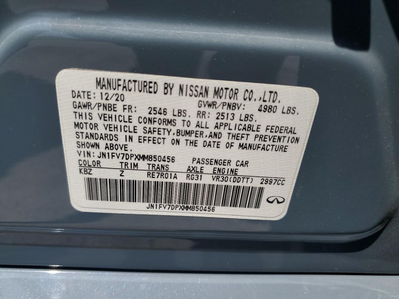2021 Infiniti Q50 Red Sport 400 VIN: JN1FV7DPXMM850456 Lot: 62551255