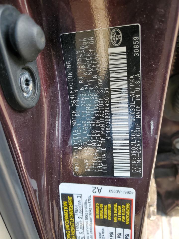 2011 Toyota Avalon Base VIN: 4T1BK3DB3BU430161 Lot: 58795835