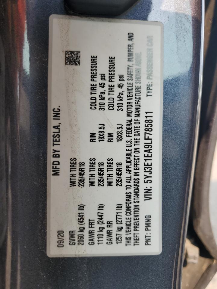 2020 Tesla Model 3 VIN: 5YJ3E1EA9LF785811 Lot: 59558785