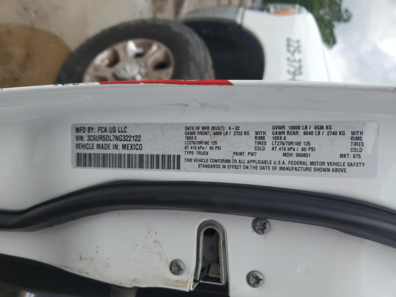 2022 Ram 2500 Big Horn/Lone Star VIN: 3C6UR5DL7NG322122 Lot: 87300055