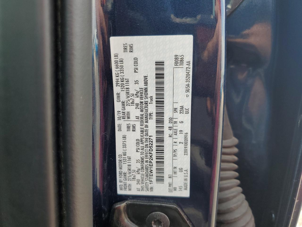 2019 Ford F150 Supercrew VIN: 1FTEW1EP7LFA83623 Lot: 62894055