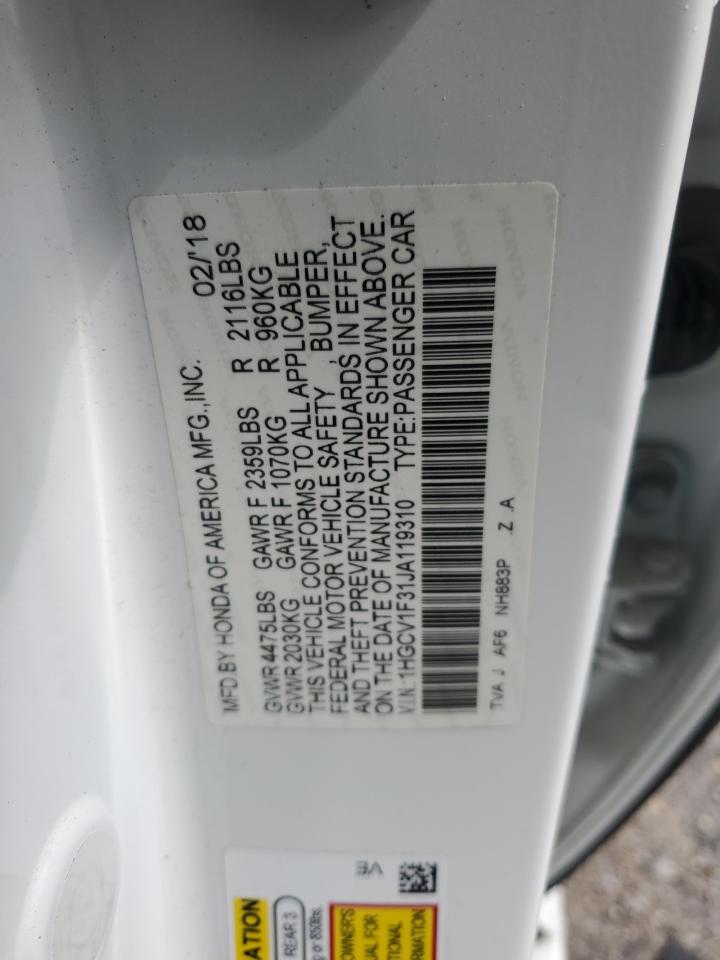 2018 Honda Accord Sport VIN: 1HGCV1F31JA119310 Lot: 63015275