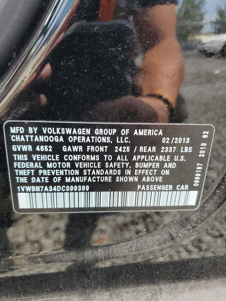 2013 Volkswagen Passat Se VIN: 1VWBN7A34DC099399 Lot: 62032185