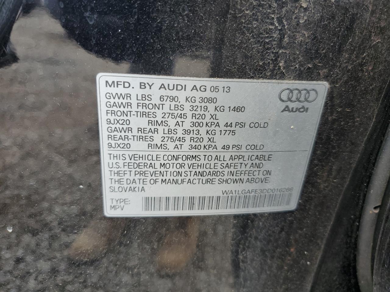 2013 Audi Q7 Premium Plus VIN: WA1LGAFE3DD016266 Lot: 62180935