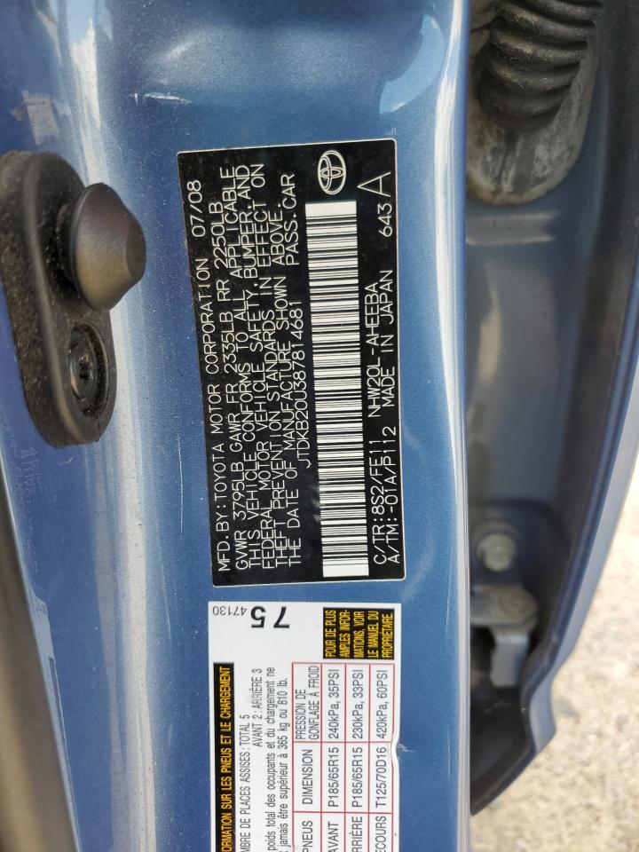 2008 Toyota Prius VIN: JTDKB20U387814681 Lot: 63088895