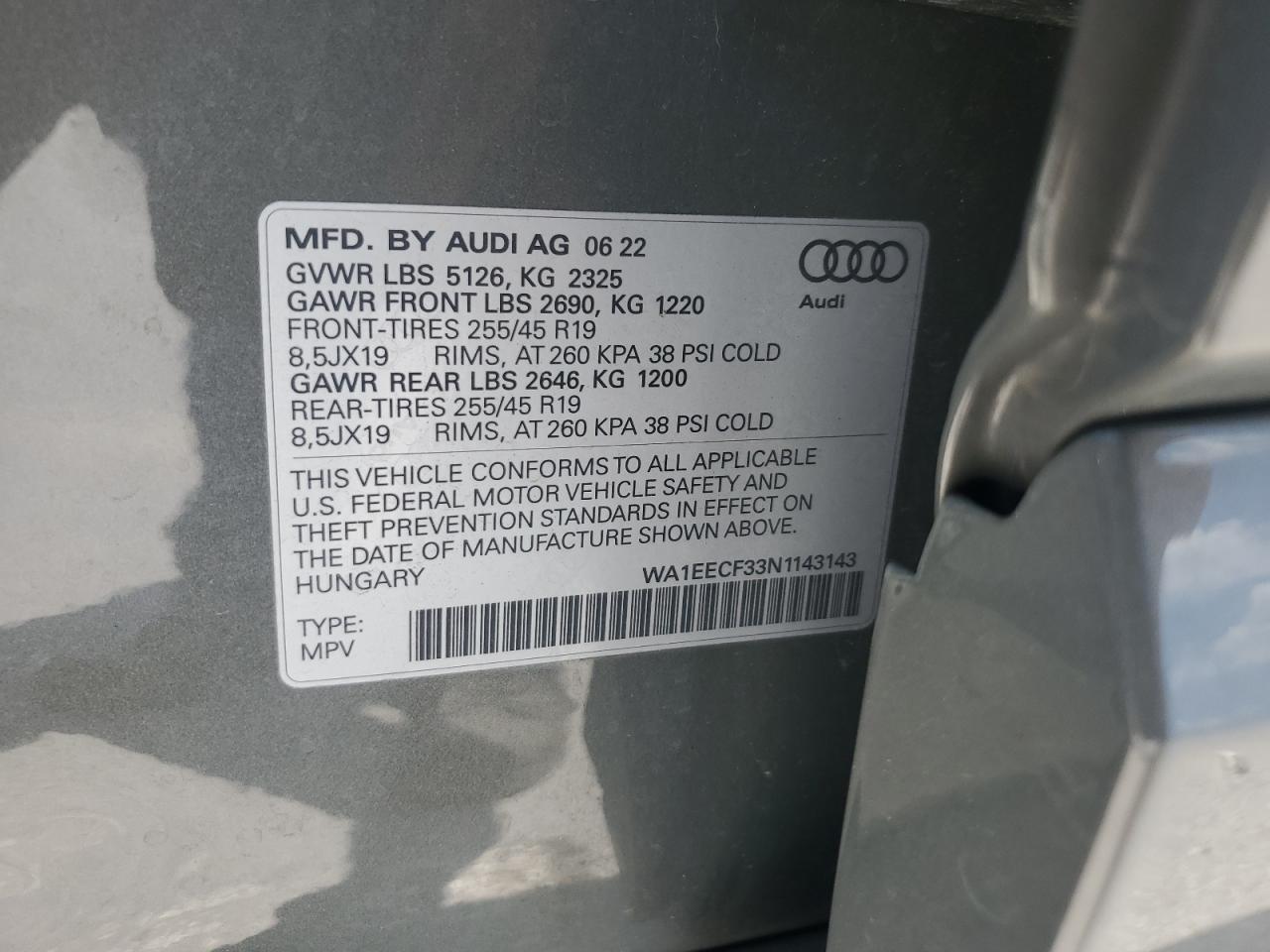2022 Audi Q3 Premium Plus S Line 45 VIN: WA1EECF33N1143143 Lot: 62233115