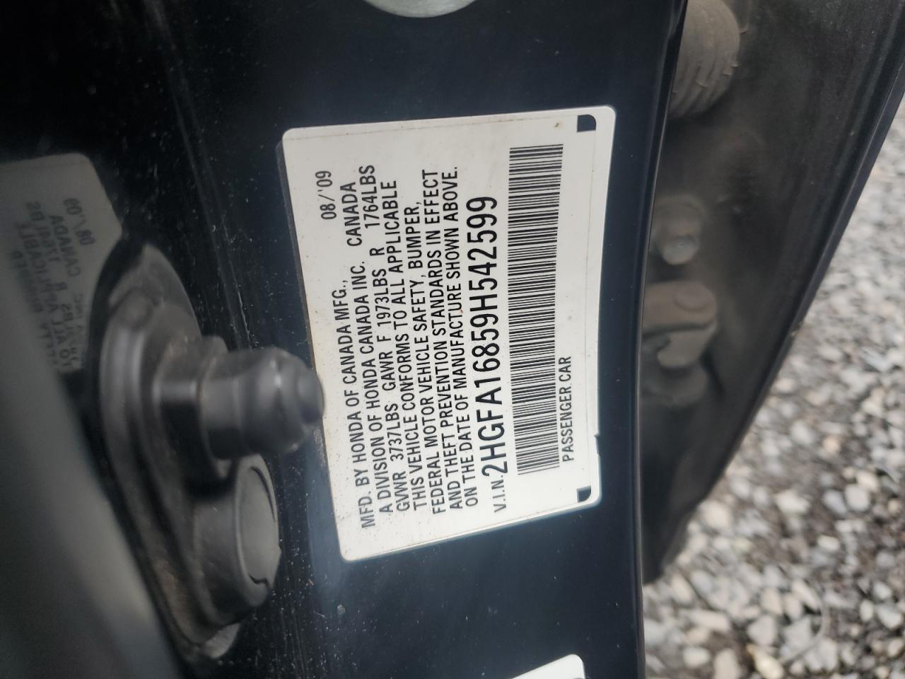 2009 Honda Civic Ex VIN: 2HGFA16859H542599 Lot: 59517205