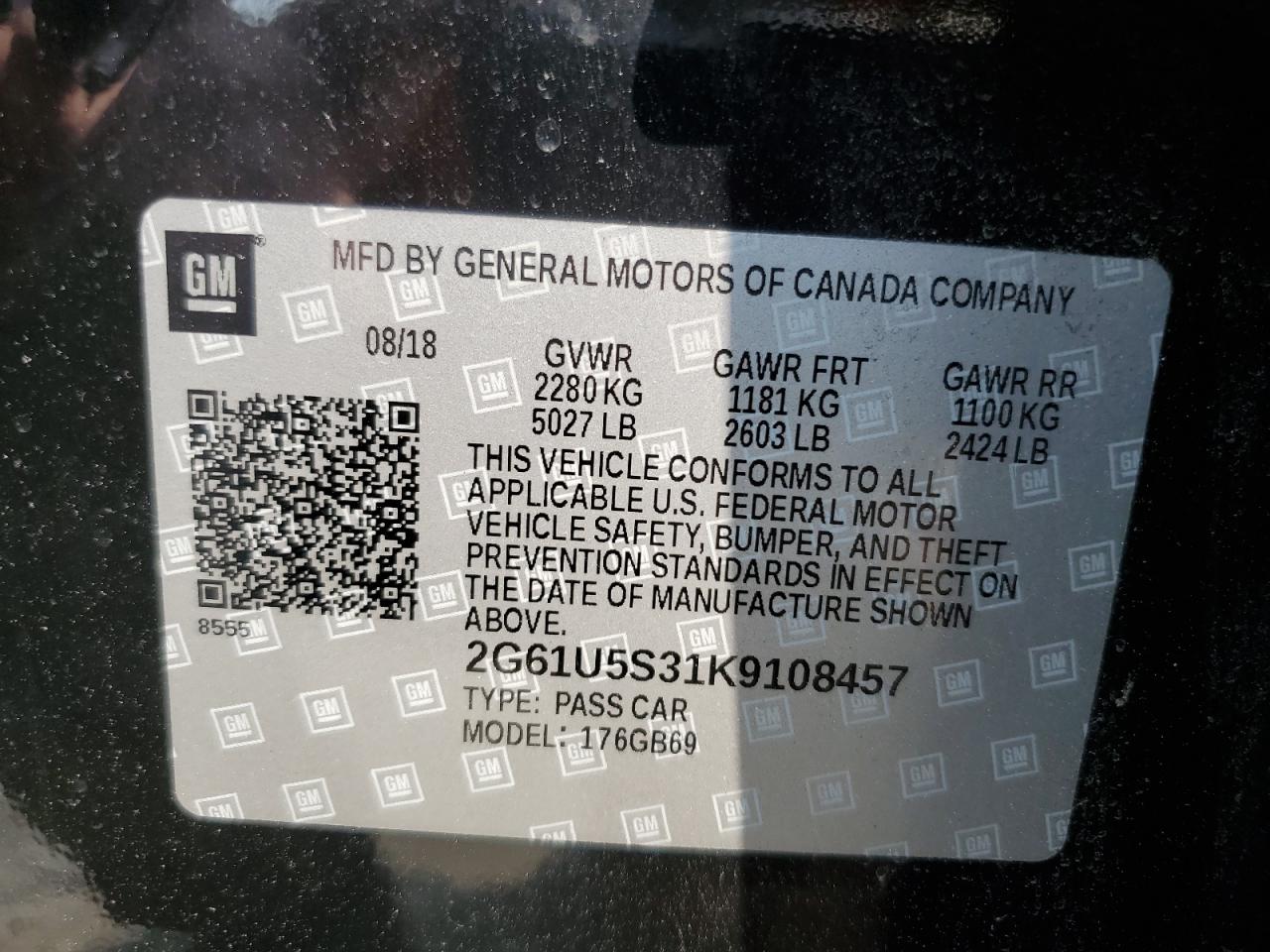 2019 Cadillac Xts VIN: 2G61U5S31K9108457 Lot: 58945785
