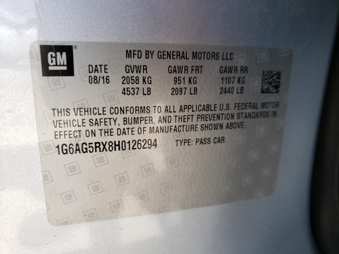 2017 Cadillac Ats VIN: 1G6AG5RX8H0126294 Lot: 61745115