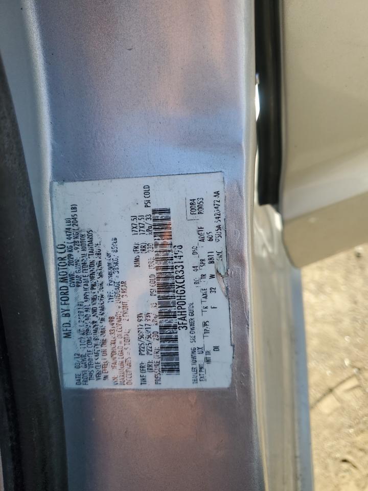 2012 Ford Fusion Se VIN: 3FAHP0HGXCR331498 Lot: 61859325