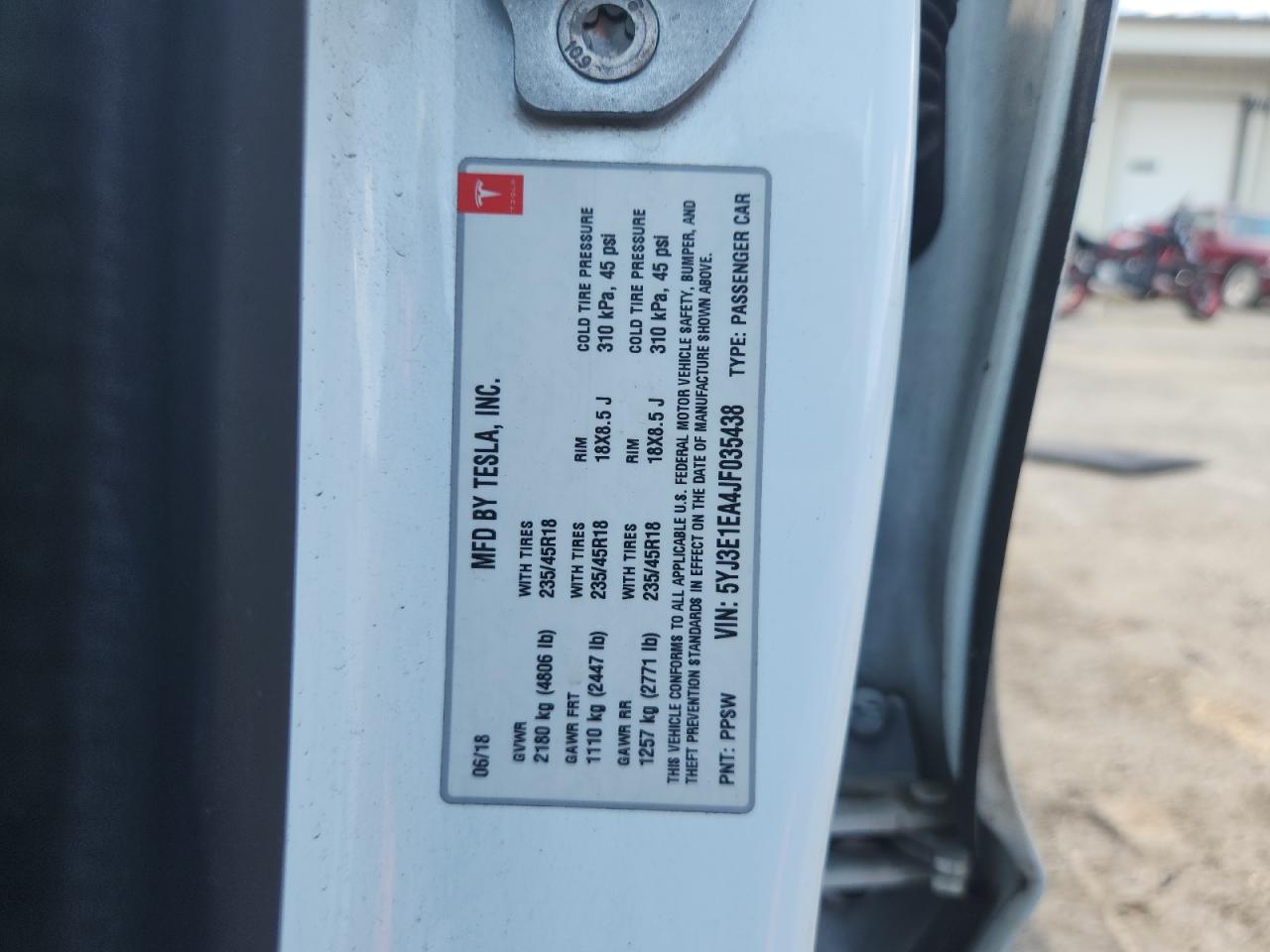 2018 Tesla Model 3 VIN: 5YJ3E1EA4JF035438 Lot: 62534295