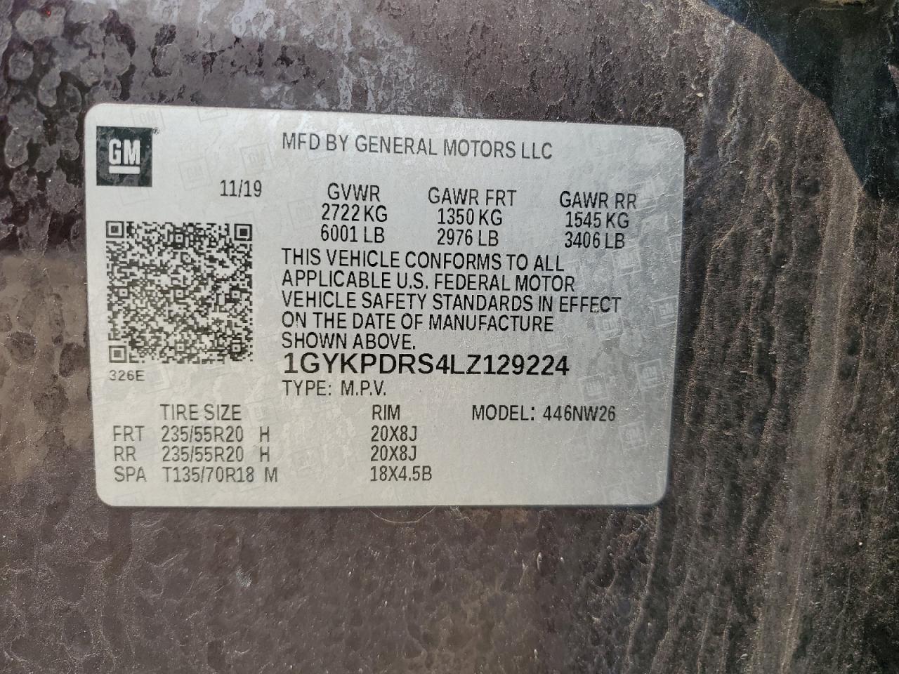 2020 Cadillac Xt6 Premium Luxury VIN: 1GYKPDRS4LZ129224 Lot: 60328745
