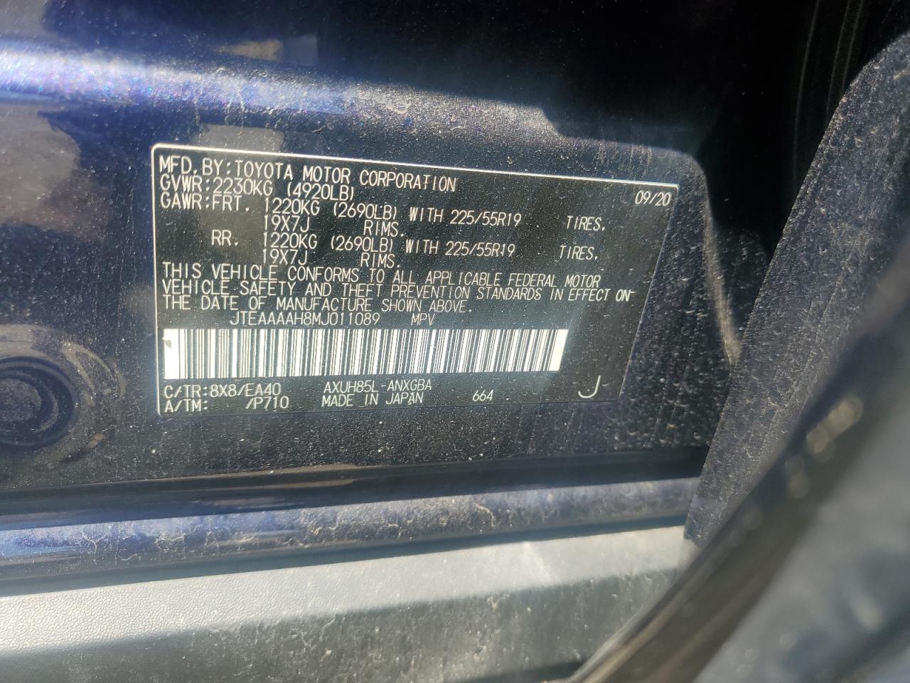 2021 Toyota Venza Le VIN: JTEAAAAH8MJ011089 Lot: 60052845