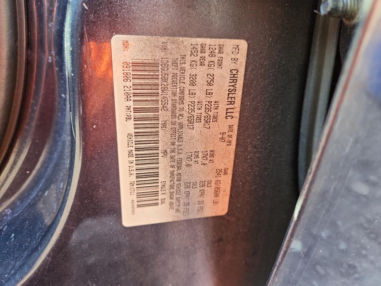 2008 Dodge Nitro Slt VIN: 1D8GU58K28W145542 Lot: 62564065