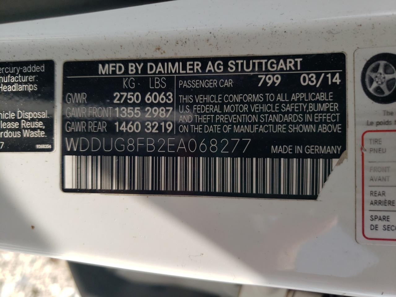 2014 Mercedes-Benz S 550 4Matic VIN: WDDUG8FB2EA068277 Lot: 60694445