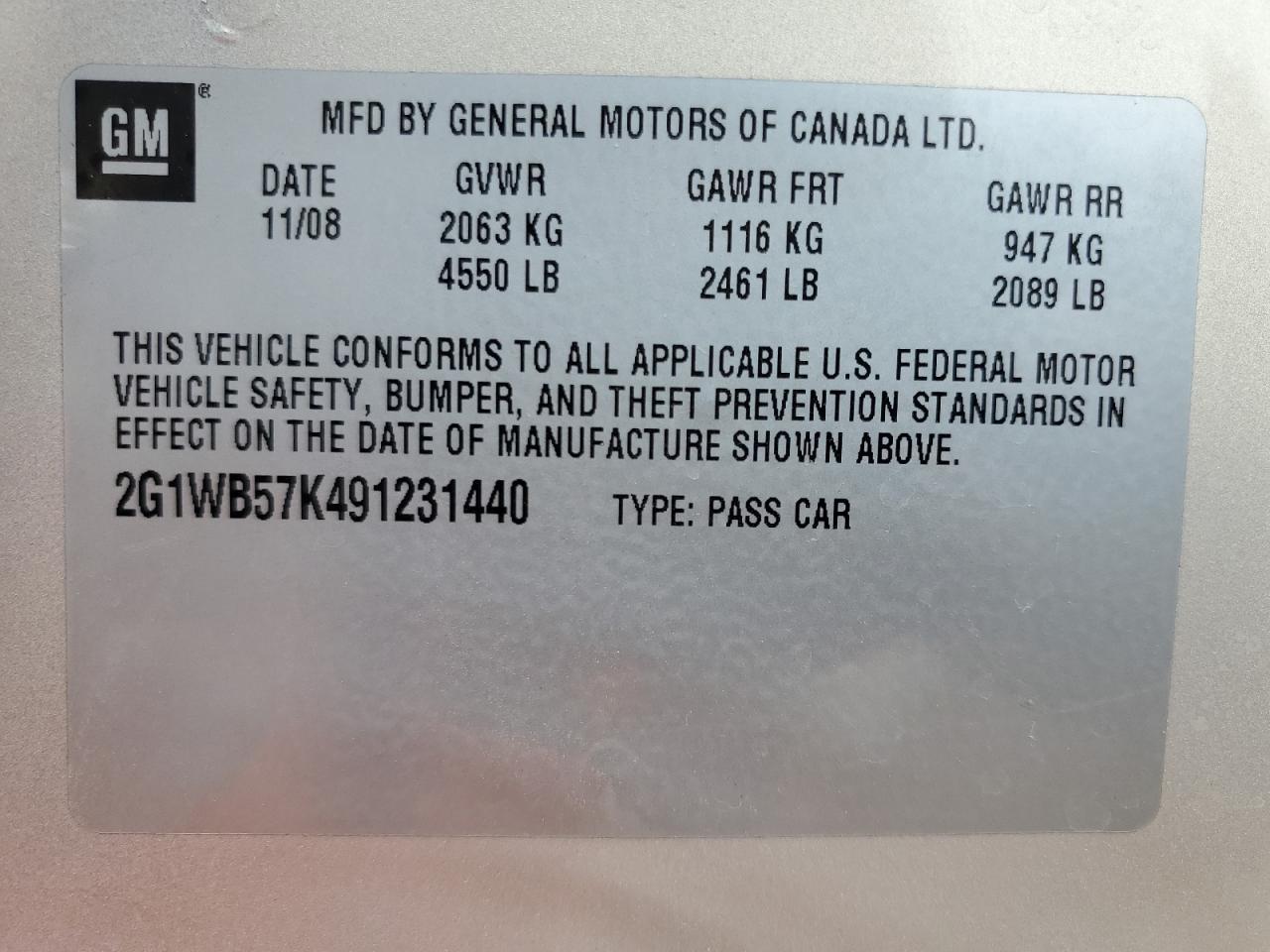 2009 Chevrolet Impala Ls VIN: 2G1WB57K491231440 Lot: 61980085